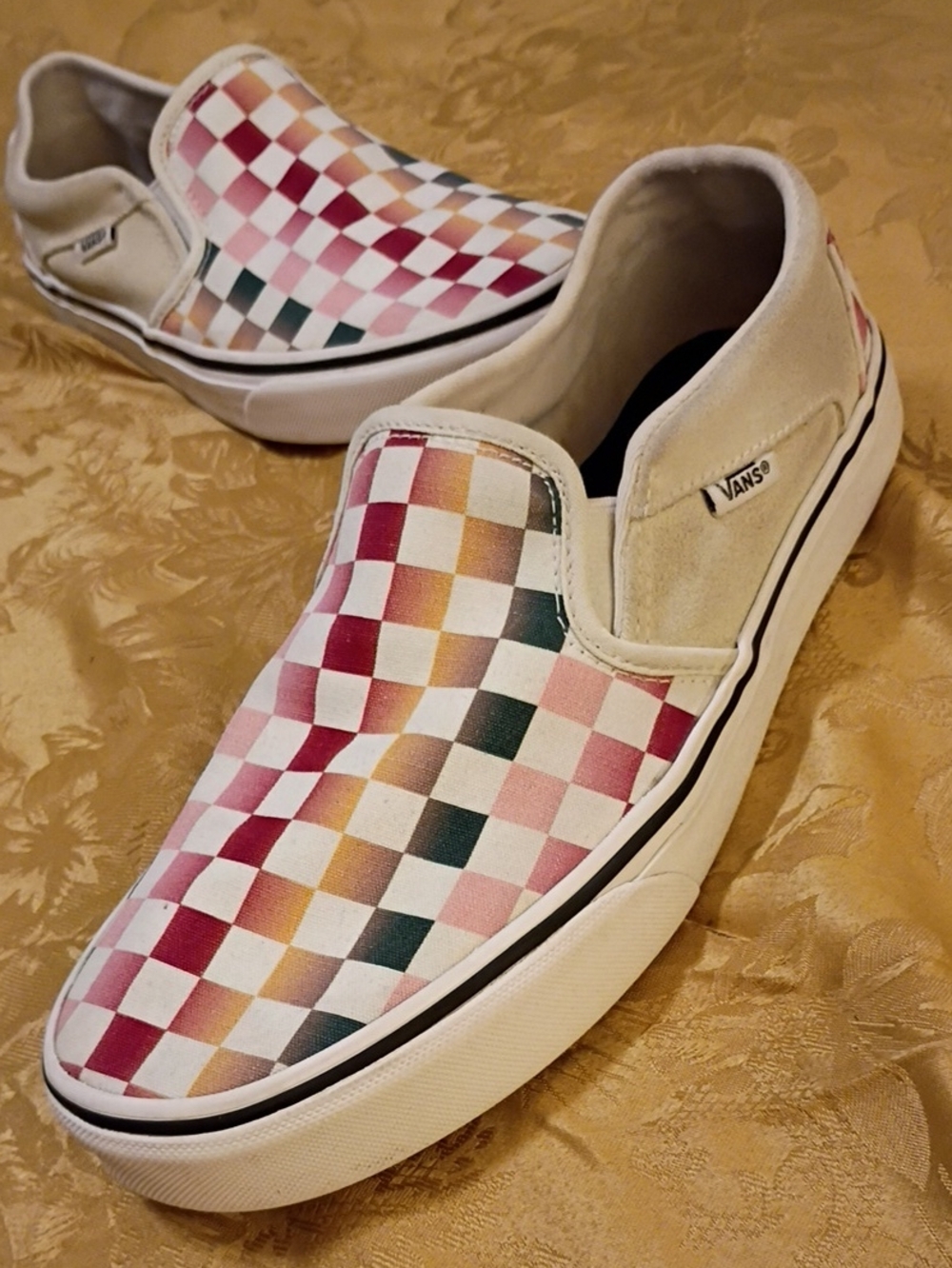 VANS Checkerboard Slip-On Leather Suede & Canvas Multicolor Women's 9.5 Men 8.0